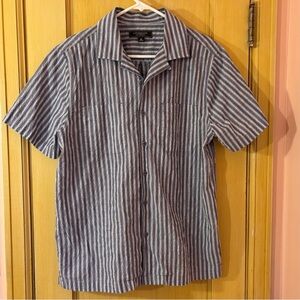 Liverpool Los Angeles Short Sleeve Camp Shirt Blue White Multi crinkle cotton